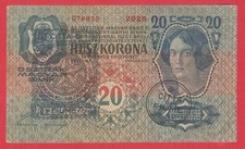 Austria-Hungary, 20 crone 1913 stamp CITTA di FIUME type IV ,1919. P-S110d- VF+