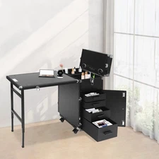 Nail Desk Mobile Station Rolling Makeup Train Case Manicure Table with Speaker