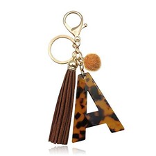 Leopardlphabet Initial Letter Keychain Tassel Pendant Key Ring for Women A
