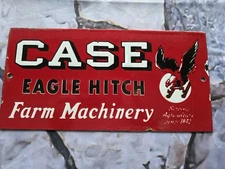 LARGE VINTAGE CASE TRACTORS EAGLE PORCELAIN FARM MACHINE SIGN 12" X 6".