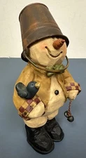 Suzi Skoglund Snowman W/Bird & Bucket On Head Blossom Christmas Figurine Decor