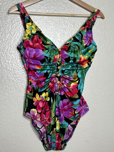 Vintage Longitude High Cut Hip Low Back Swimsuit Bathing Suit Floral Size 12T