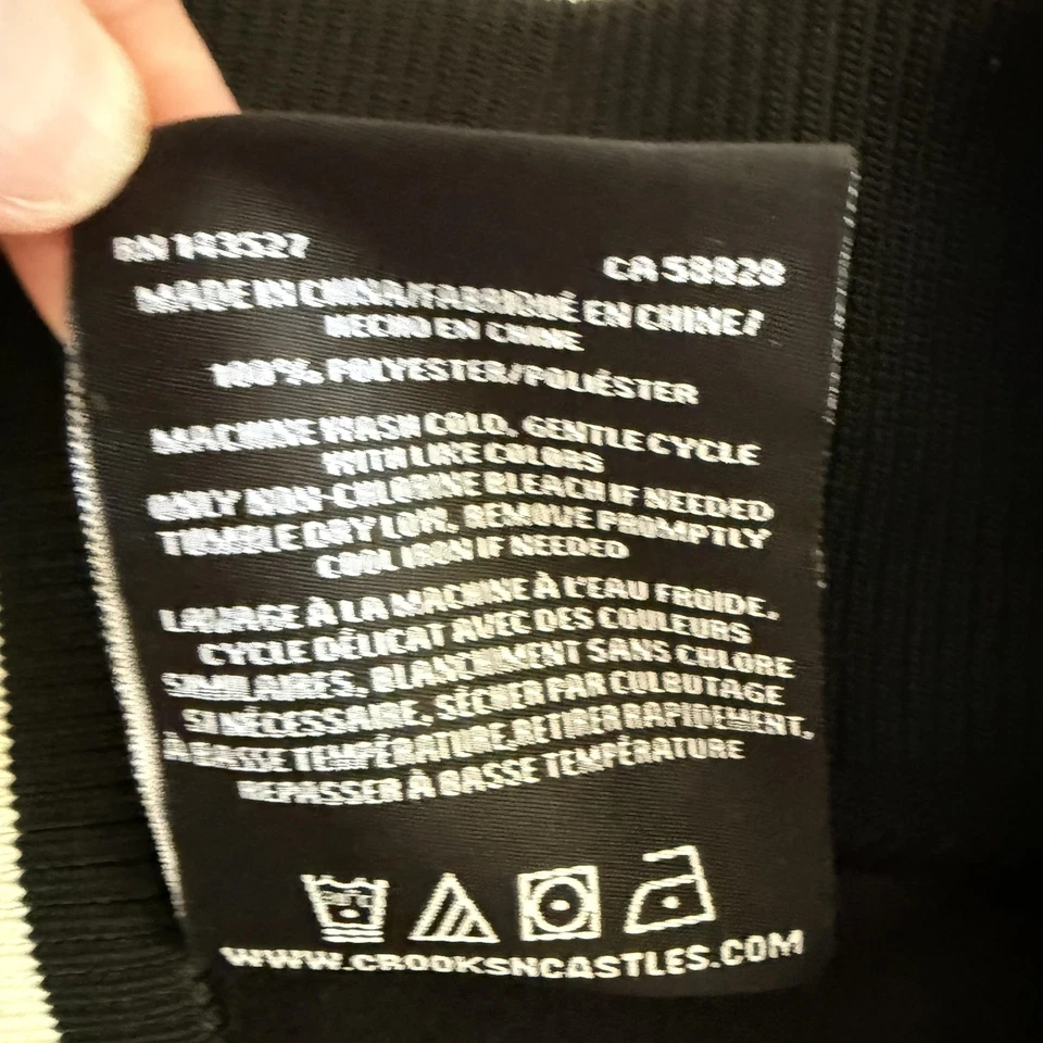 Chaqueta Crooks & Castles Para Hombre Pequeña Negra Blanca Bombardero Universitario Ropa de Calle Logo Foto 4 de 4