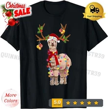 Llama Gorgeous Reindeer Llama Christmas Tree Light Xmas T-Shirt.