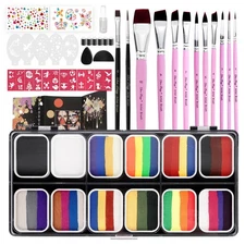 Professional Face Painting Kit for Kids Adults-12*10g Non Toxic Water Activat...