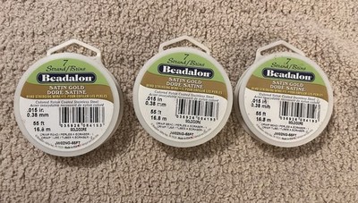 Lot Of 3 Beadalon 7 Strand Bead Stringing Wire Satin Gold   .15   55 Ft