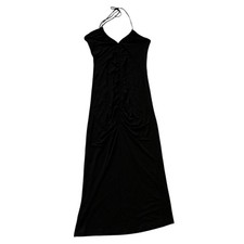 ZARA Black Halter Front Slit Whimsigoth Stretch Maxi Dress Size Medium