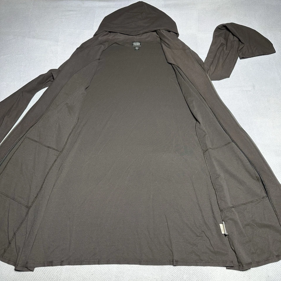 Túnica marrón Eileen Fisher sudadera con capucha cremallera completa para mujer mezcla de viscosa elástica media Foto 3 de 4