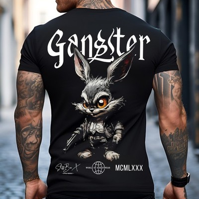 Stuff-Box Herren Rundhals kurzarm T-Shirt Rabbit Gangster schwarz STB-1077 - Neu