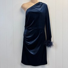 Pretty Garden Women Cocktail Ruched Velvet Dress Size M Navy Glam Party Clubwear