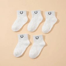 5 Pairs of Solid Color Cartoon Pattern Design Sports Ankle Socks, Breathable and