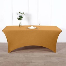 Gold 8 ft RECTANGLE SPANDEX STRETCH TABLE COVER Fitted Tablecloth Wedding Party