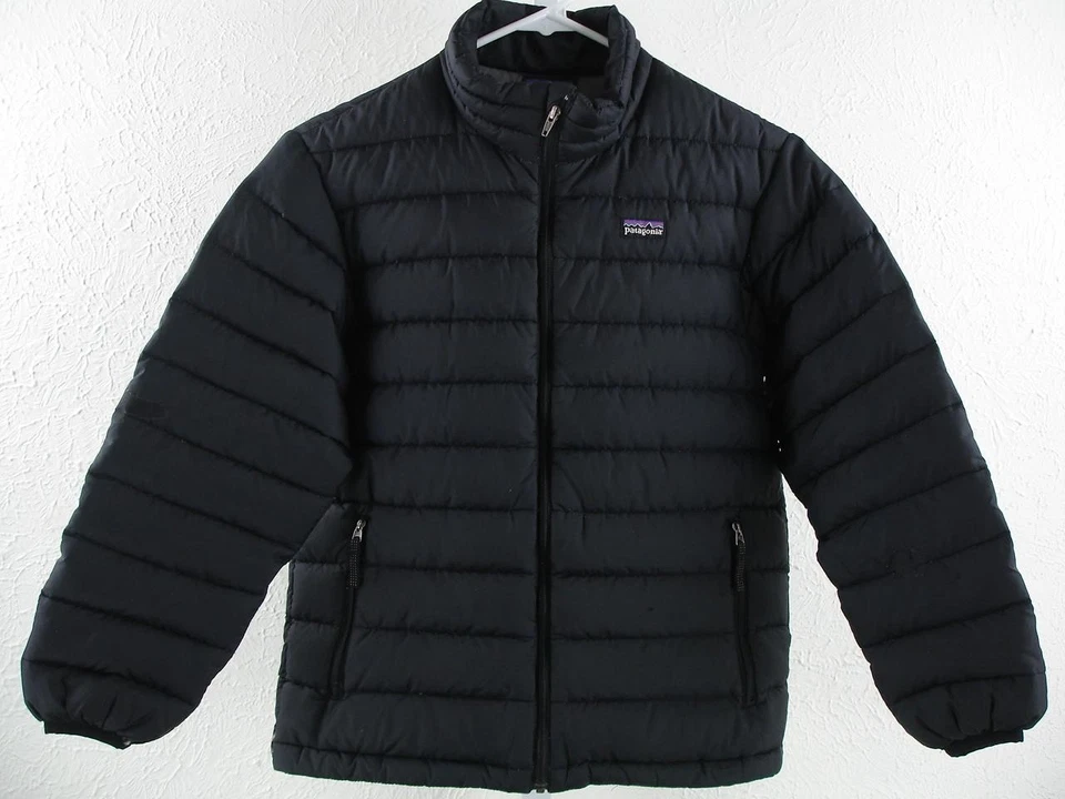 Casaco de inverno acolchoado acolchoado preto jaqueta suéter Patagonia menino infantil M 10 - Imagem 3 de 4