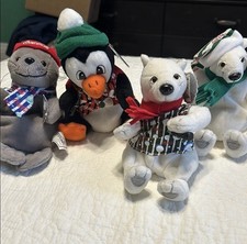 Coca Cola Holiday Plush Bean Bag Beanie Baby Set- Seal, Bear, Penguin