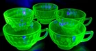 RARE VTG Federal Glass THUMBPRINT Uranium Green Cup Depression Glass Set Of 5