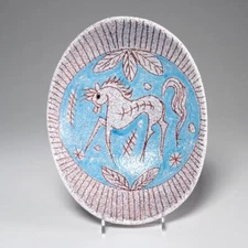 Vintage Italy Ceramic Rustic Oval Bowl Horse Design, 9"l