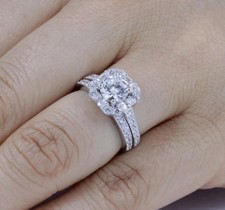 925 Sterling Silver Cz Wedding Band Engagement Halo Rings Set Size 3-12 Ss059