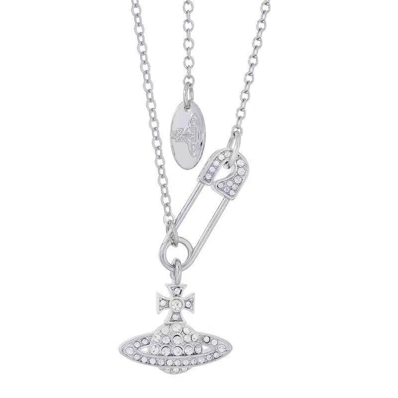 Vivienne Westwood Orb Safety Pin Necklace Silver Chain