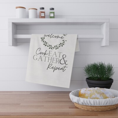 Farmhouse Kitchen Towel, Cook, Eat, Gather & Repeat