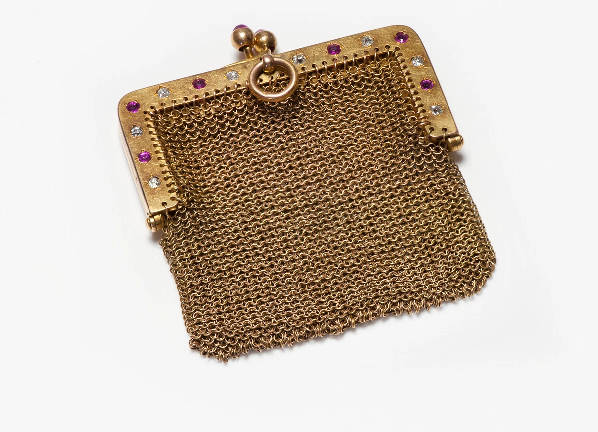 Antique gold top mesh purse