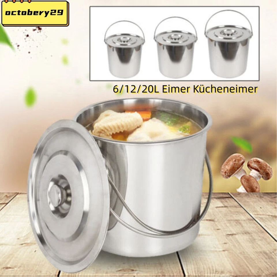 6/12/20 L Eimer Edelstahleimer Kücheneimer Futtereimer Milcheimer Mit Deckel DE - Bild 2 von 4