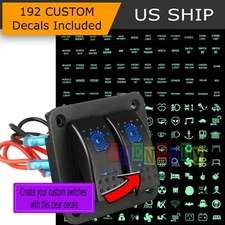 Blue LED 2 Gang ON-OFF Toggle Switch Panel 12V Car Night Glow Decal Boat Marines