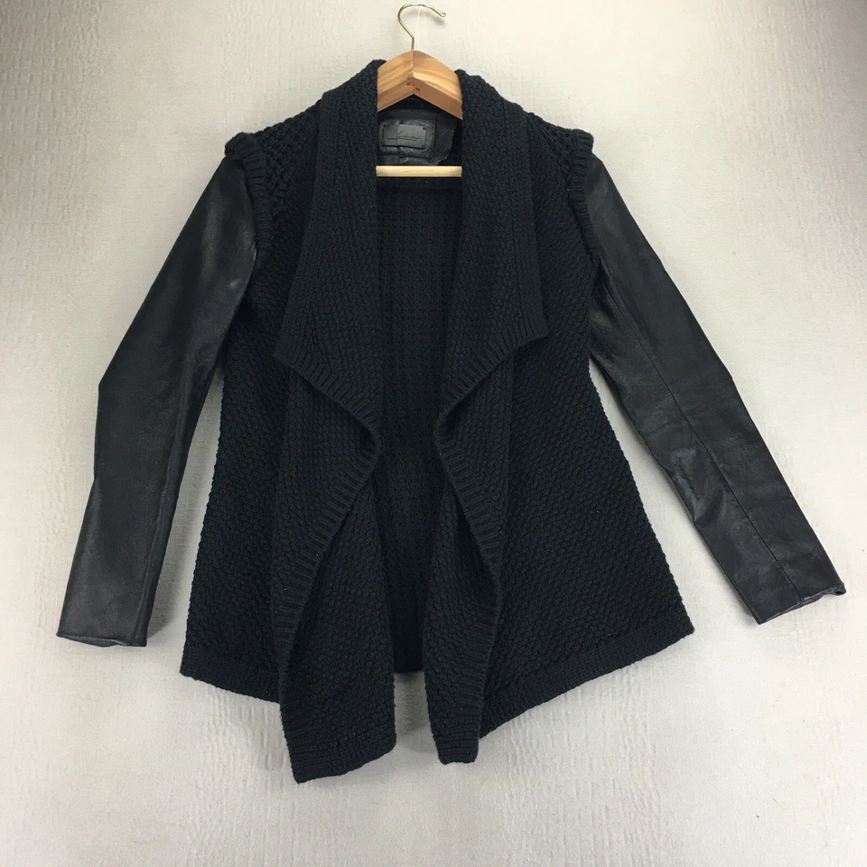 Cárdigan Suéter Line Marino Mezcla Lana Cortina Chal XS Cuero Genuino Manga Foto 3 de 4