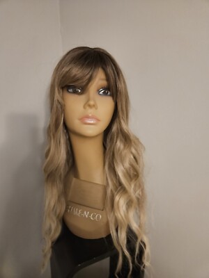 SUPER CUTE Long Full Wavy Dirty Blonde BANGS WIG