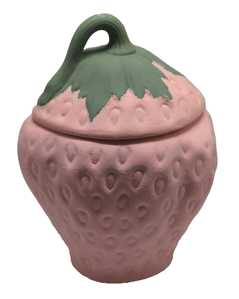 Vintage Pink Ceramic Strawberry Cookie Jar Large 12” Tall, 9” Wide Hand  Painted