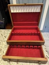 Wooden Silverware Flatware Storage Chest Box with Drawer 15 x 12