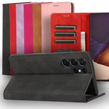 For Galaxy S25 Ultra Vegan Leather Case ID Card Money Holder Magnetic Closure