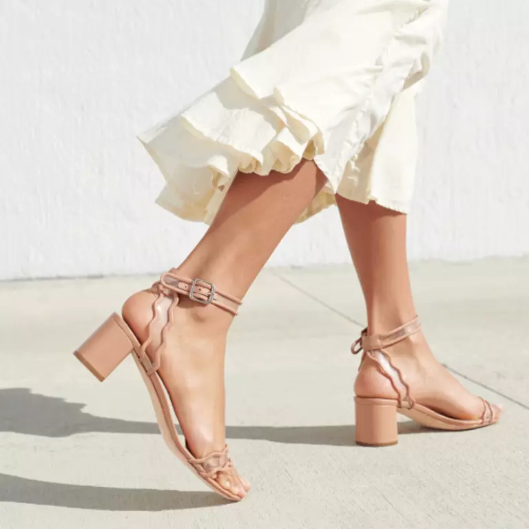 Loeffler Randall Emi PVC Scallop Block Heels Nude Leather Size 5