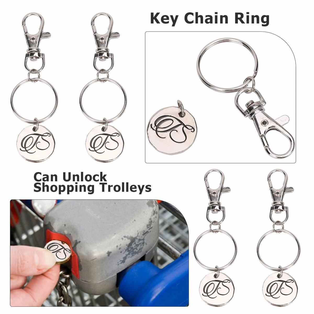 Trolley Coin Keyring Reusable One Pound Shopping Token Shape Holder Key Ring