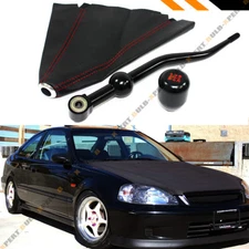 FOR 88-00 HONDA CIVIC DUAL SHORT SHIFTER+ BLK TYPE-R SHIFT KNOB + LEATHER BOOT