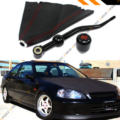 FOR 88-00 HONDA CIVIC DUAL SHORT SHIFTER+ BLK TYPE-R SHIFT KNOB + LEATHER BOOT