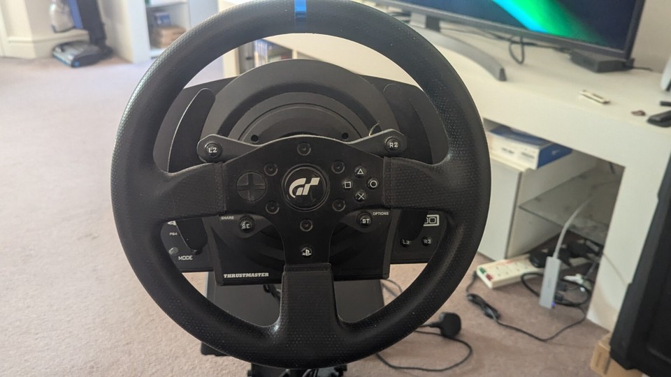 Playseat Evolution gaming chair, Thrustmaster T300RS S/wheel and TH8A