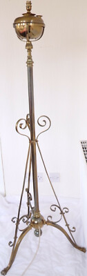 Antique Victorian floor standing brass oil lamp C1870 Converted to electricity.
