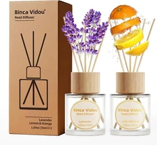 Reed Diffuser Set, Lavender Orange & Lemon Natural Scent Oil Diffusers with Sti