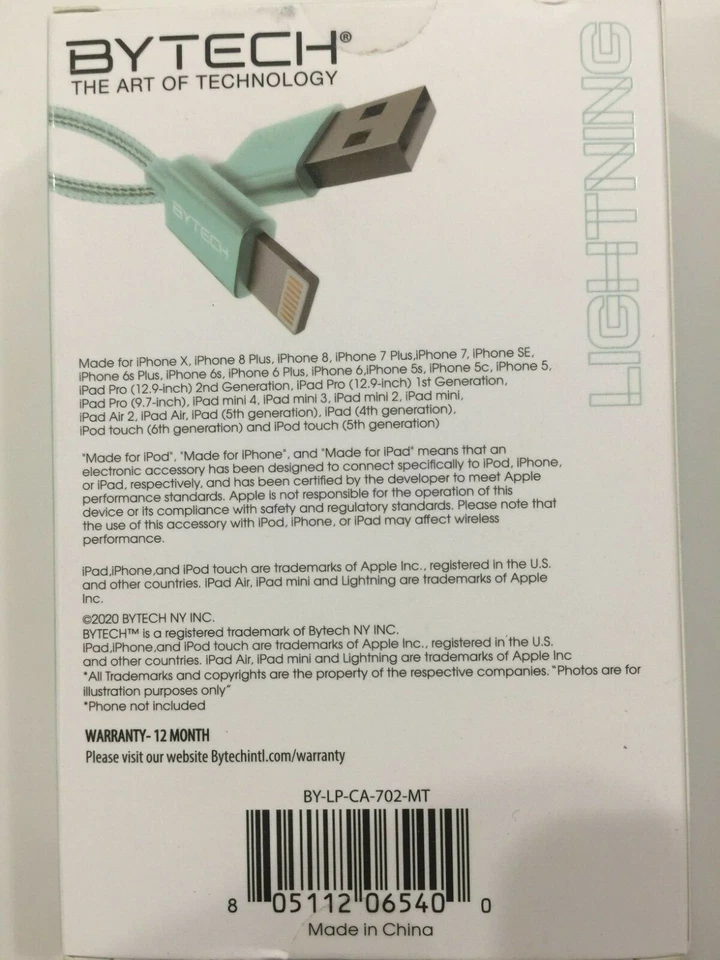 BYTECH 6FT iPhone Charger USB Cable Cord iPhone 6 7 8 Plus iPhone 11 XR Xs Max. - Image 2 of 2