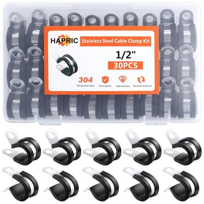 30 Pcs 1/2'' Cable Clamps 304 Stainless Steel Cable Clamp Rubber Coated Hose C...