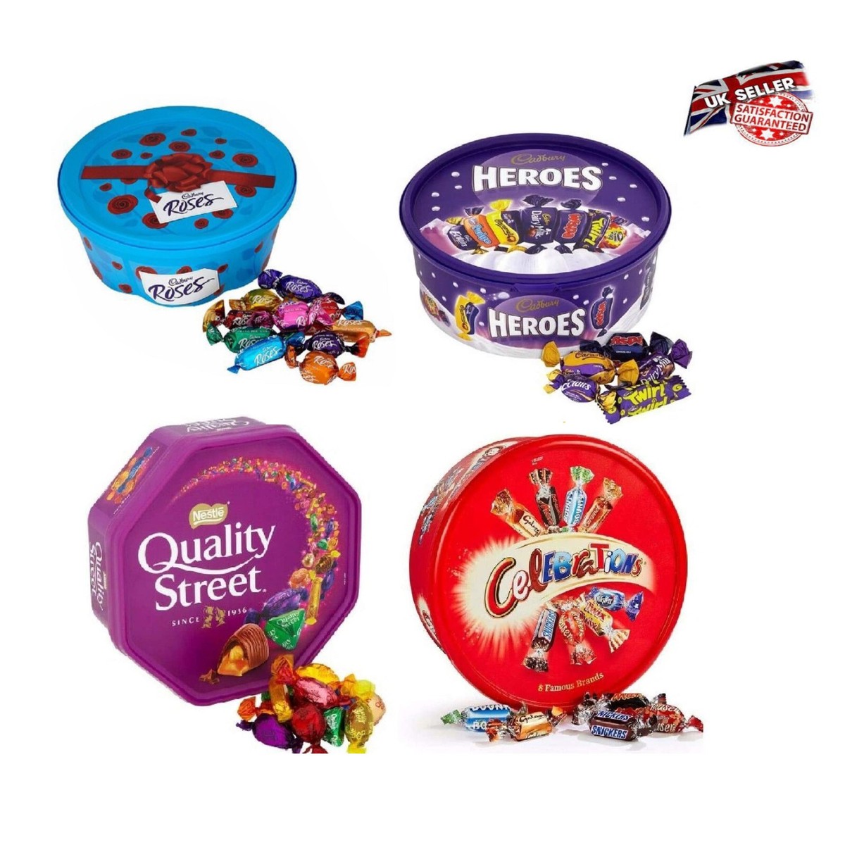 新品ayyjewel様♡chocolate decolationワーク缶セット Cadbury Chocolate Tub box Roses, Heroes, Quality Street and