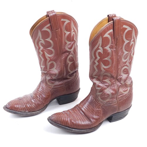 Bottes Western Cowboy Tony Lama 8030 En Cuir Lézard Marron - Taille 7D US - Occasion