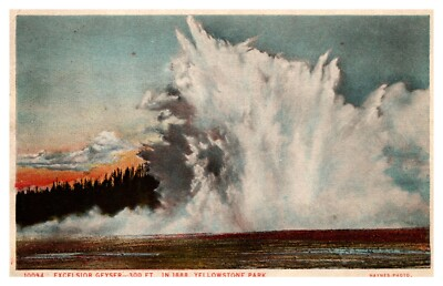 #ad Yellowstone National Park WY Excelsior Geyser Posted 1924 White Border Postcard $4.99