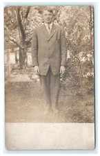 1904-1918 Outdoor Wells Dressed Man Portrait RPPC Postcard
