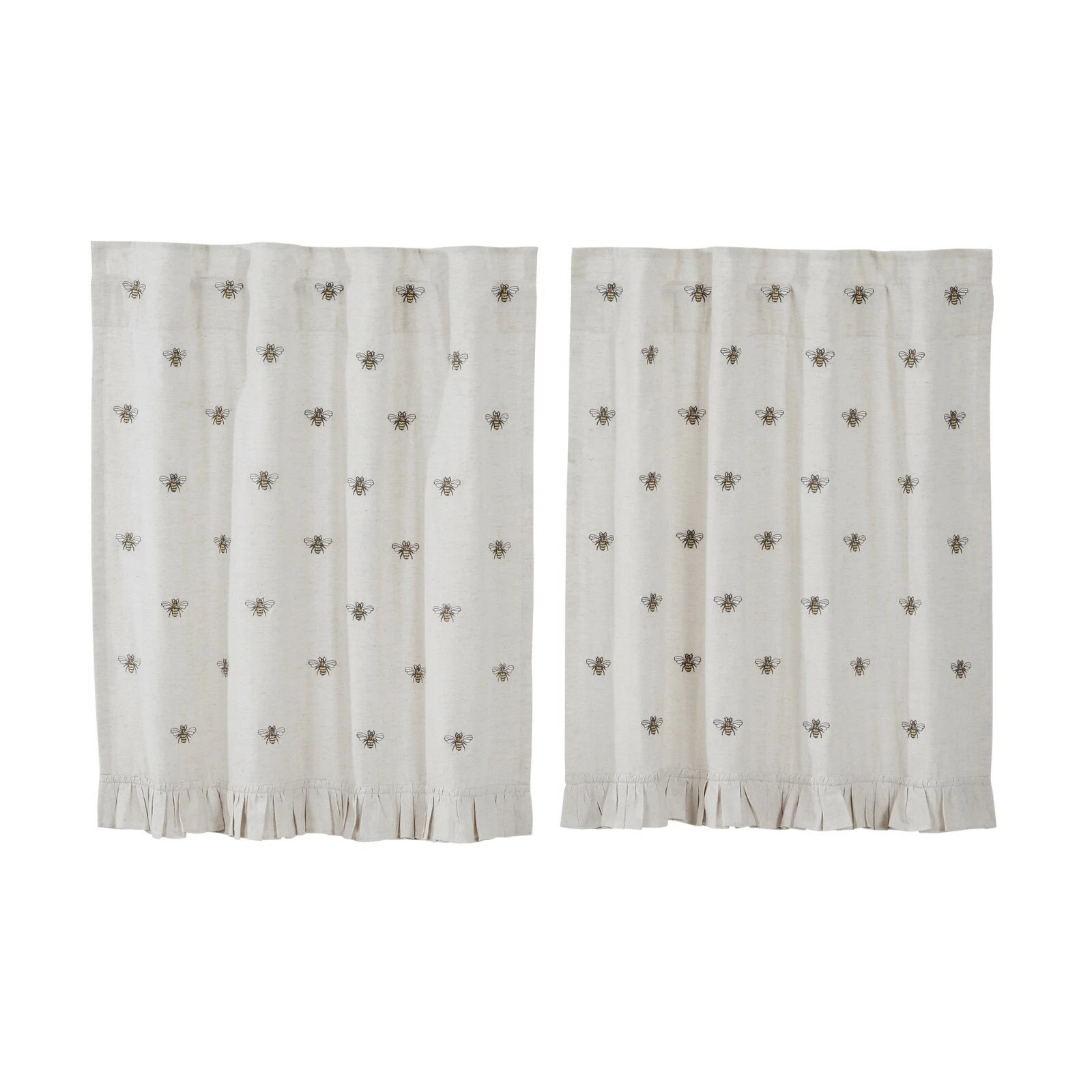 New French Country Cottage Farmhouse CREAM FLAX HONEY BEE TIERS Curtains 36"L