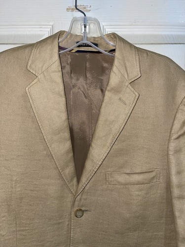 J CREW Mens Khaki 100% Irish Linen Blazer Sport Coat Jacket Size 38R 3 Button - Picture 2 of 11