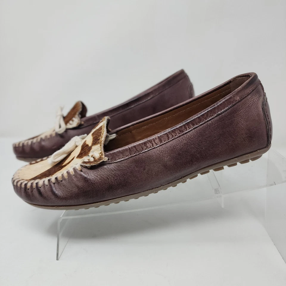 Mocassins femininos Roper 6 marrom estampa de vaca lírio sapatos de couro de vaqueira ocidental - Imagem 2 de 4