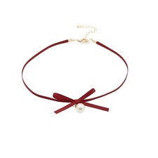 Freshwater Pearl Ribbon Bow Choker Collar Necklace Pendant Valentine's Gift