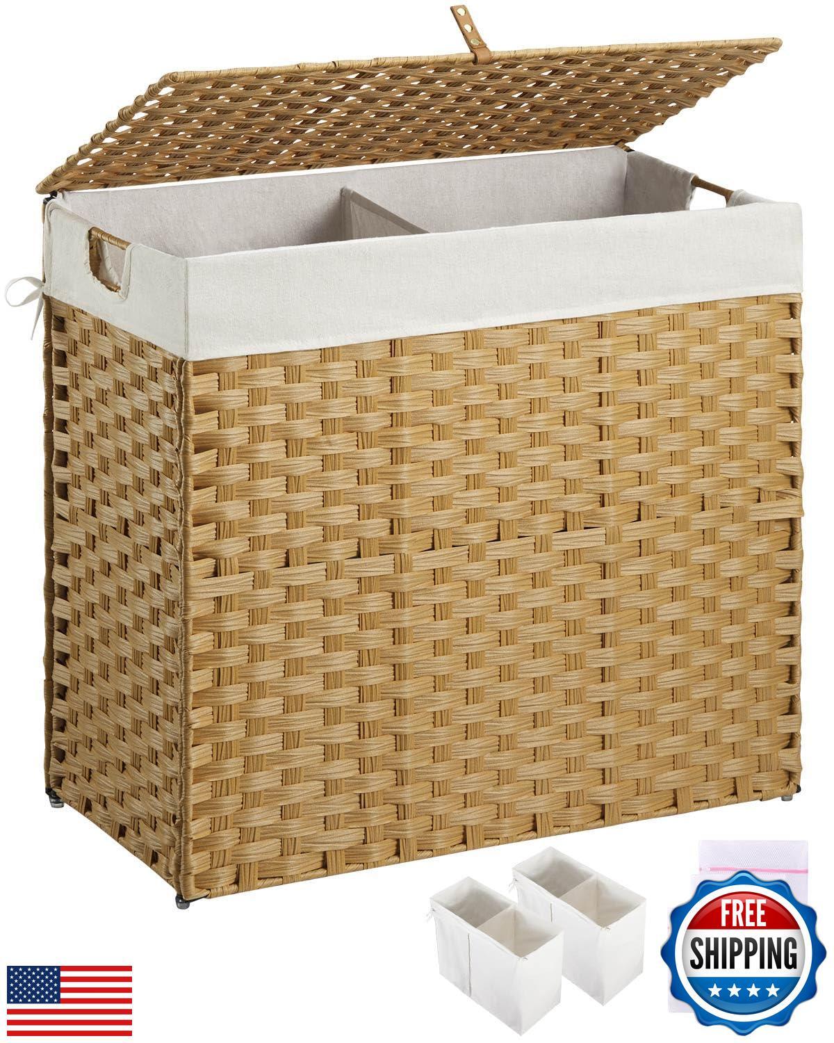 Greenstell 130L Wicker Laundry Hamper with Lid, No Installation Required-image