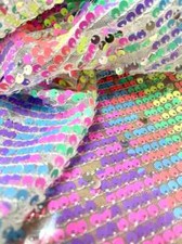 Lindo vestido de tela de lentejuelas arco iris multicolor pastel tela de lentejuelas de sirena